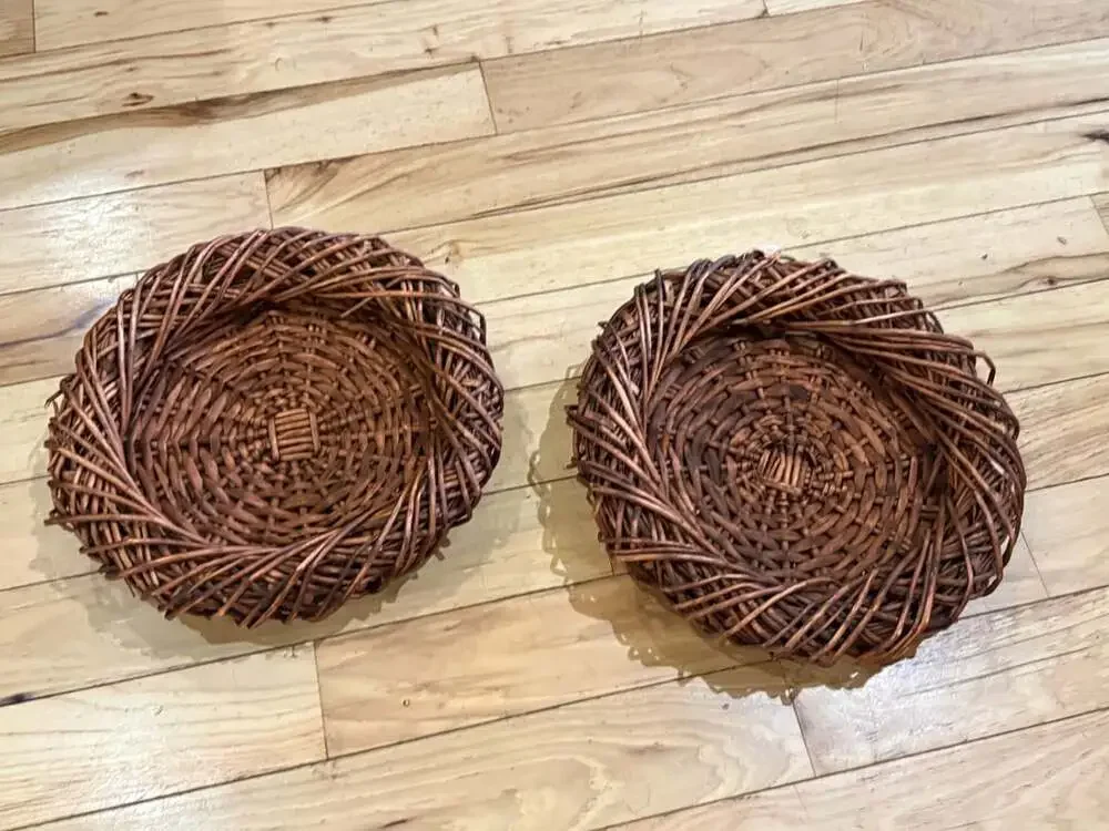 Vintage Hand-Woven Willow Wicker Bowl Baskets Set of 2